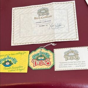 Cabbage Patch Kids Twins Adoption Papers & Birthday Cards